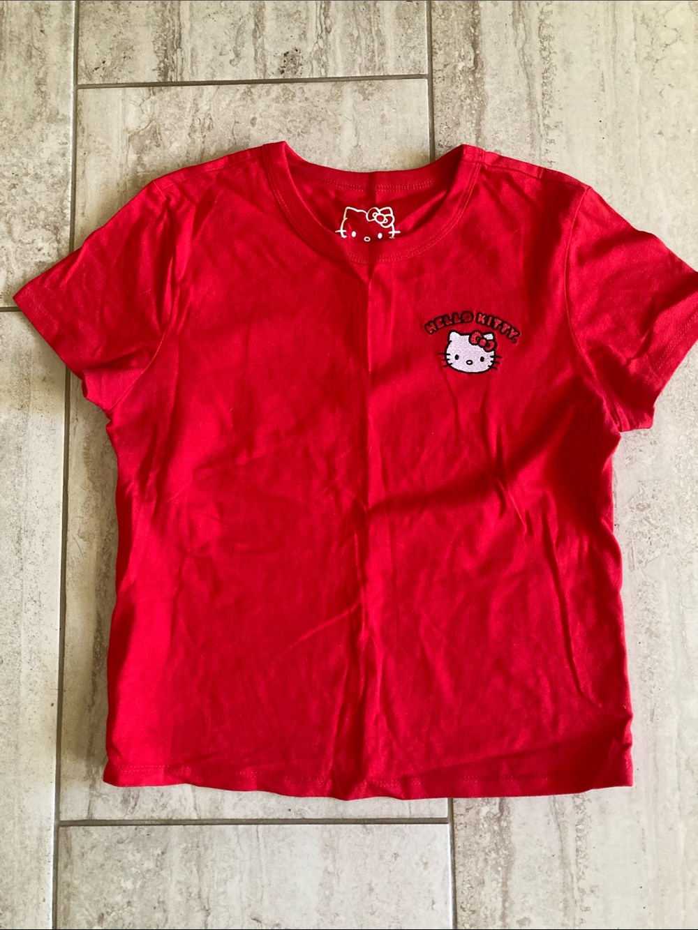 Hello Kitty Red Short Sleeve Tee with Embroidered Logo